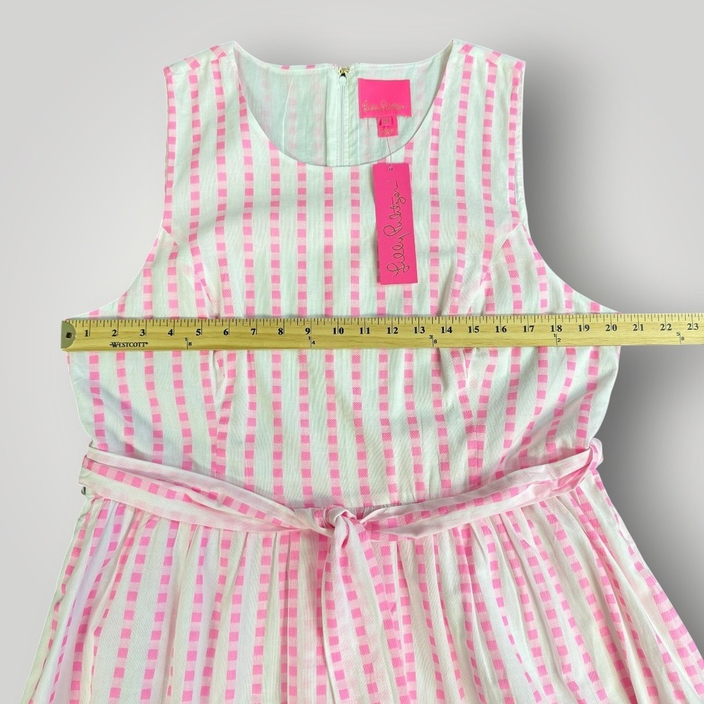 Lilly Pulitzer Maybella Midi Dress Pink Isle Gingham Stripe Lace Trim 16 NEW - Picture 7 of 10